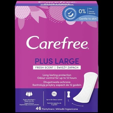 كيرفري (Carefree Plus Large): فوط يومية حجم كبير، برائحة الانتعاش.