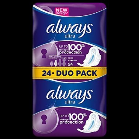 أولويز ألترا (Always Ultra): فوط صحية طويلة (Long) توفر حماية تصل إلى 100%، عبوة مزدوجة (Duo Pack). <br> <span class='text-color-warm'>سيتوفر قريباً</span>