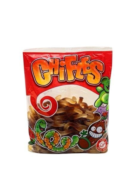 ديدان جيلي طويلة باللون البني الشفاف بطعم مشروب الكولا الكلاسيكي